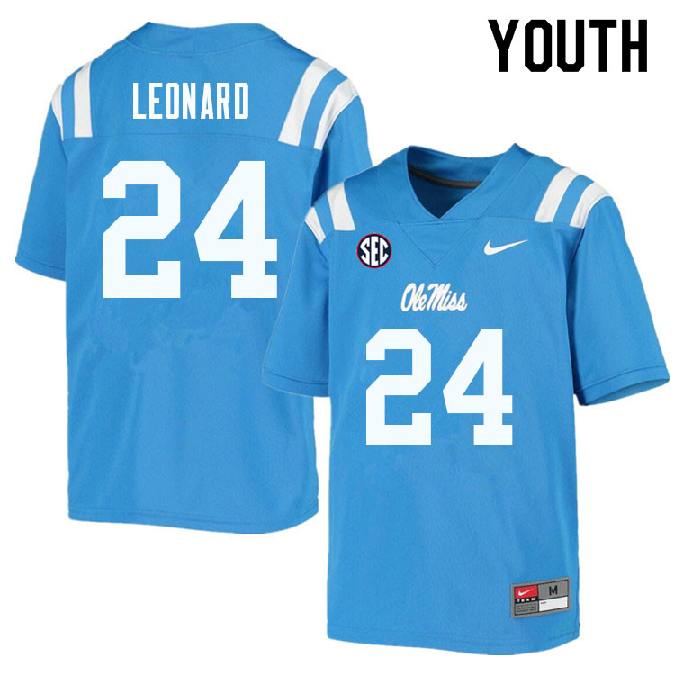 Youth #24 Deane Leonard Ole Miss Rebels College Football Jerseys Sale-Powder Blue